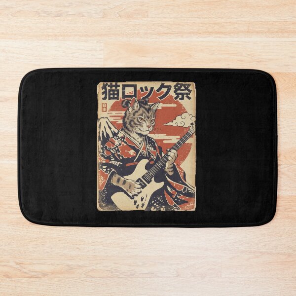 Item preview, Samurai Cat Playing Guitar Vintage Japanese  designed and sold by Hedoraxe.