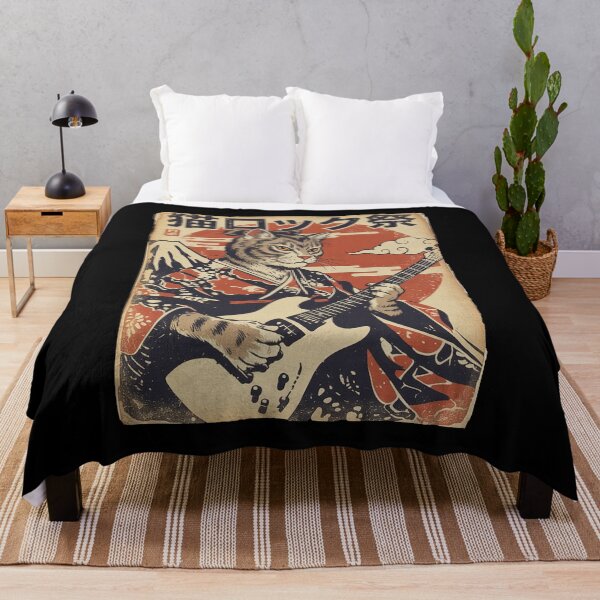 Item preview, Samurai Cat Playing Guitar Vintage Japanese  designed and sold by Hedoraxe.