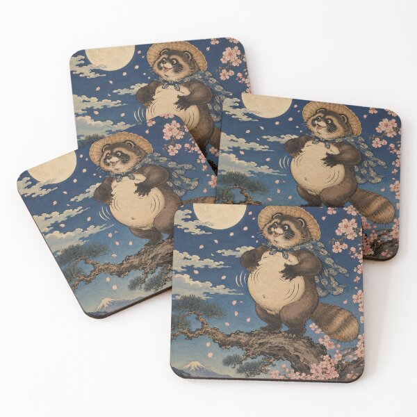 Item preview, Moonlight Drummer - Vintage Japanese Tanuki Ukiyo-e Woodblock designed and sold by bapupa.