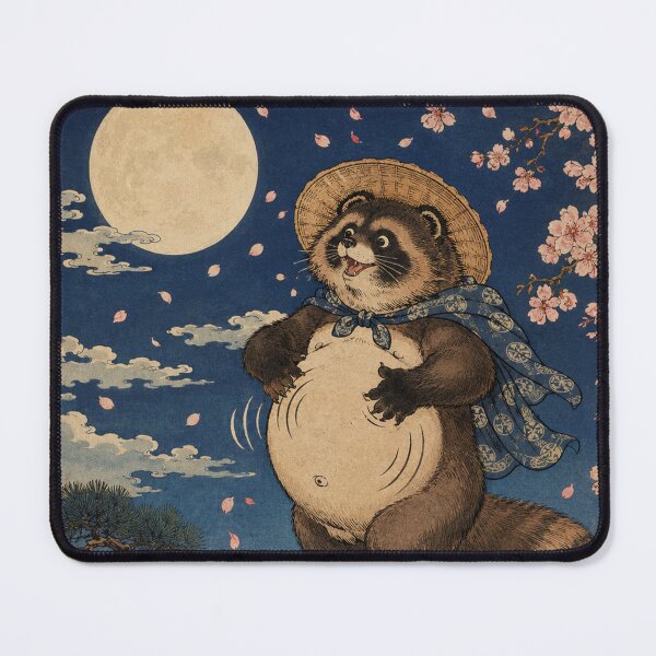Item preview, Moonlight Drummer - Vintage Japanese Tanuki Ukiyo-e Woodblock designed and sold by bapupa.