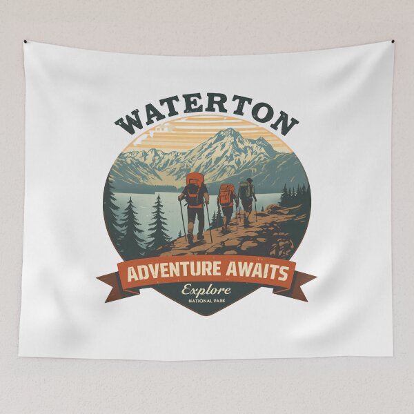 Item preview, Waterton Adventure Awaits Explore National Park Hiker Traveler designed and sold by Simsimah26Parks.