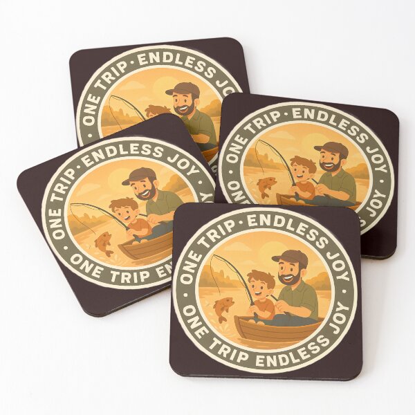 Item preview, Father & Son Fishing — Sunset Circle Illustration designed and sold by Les-Ink-Studio.