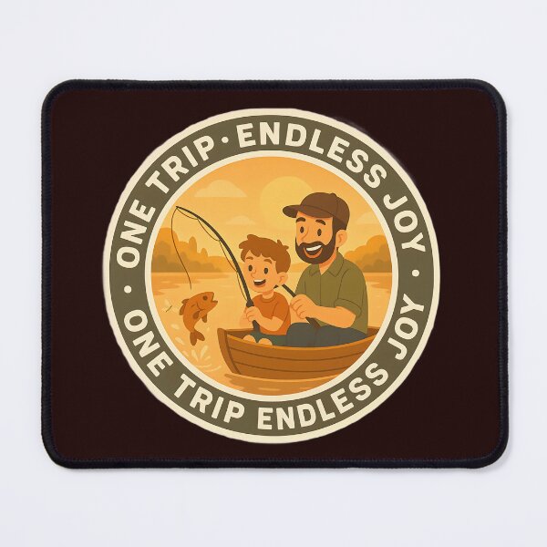 Item preview, Father & Son Fishing — Sunset Circle Illustration designed and sold by Les-Ink-Studio.