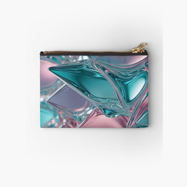 Item preview, Liquid Chrome Crystal Waves - Abstract Pink and Teal Holographic Shapes designed and sold by LYAN-STORE.