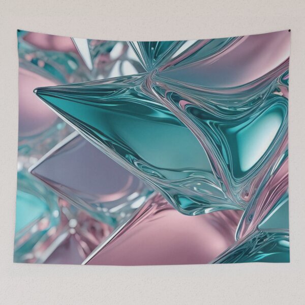 Item preview, Liquid Chrome Crystal Waves - Abstract Pink and Teal Holographic Shapes designed and sold by LYAN-STORE.