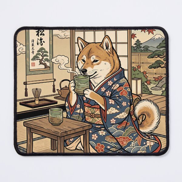 Item preview, Traditional Shiba Inu Dog in Kimono Drinking Matcha designed and sold by Hikariha Studio.