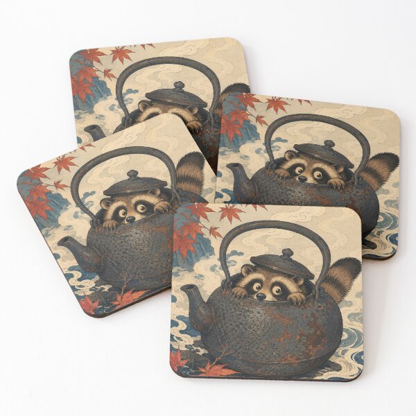 Item preview, Tea Kettle Trick- Vintage Japanese Tanuki Ukiyo-e Woodblock designed and sold by bapupa.