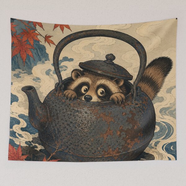 Item preview, Tea Kettle Trick- Vintage Japanese Tanuki Ukiyo-e Woodblock designed and sold by bapupa.