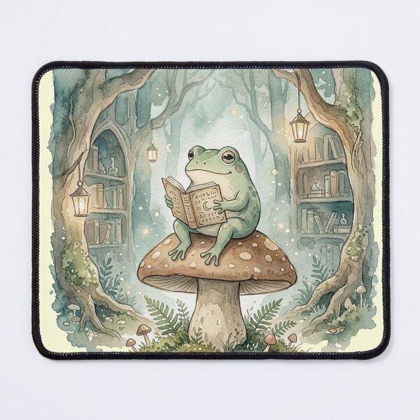 Item preview, Cozy Frog Reading a Spellbook in a Woodland Library designed and sold by GrabaHuk.