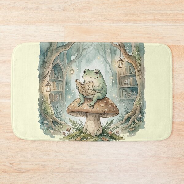 Item preview, Cozy Frog Reading a Spellbook in a Woodland Library designed and sold by GrabaHuk.