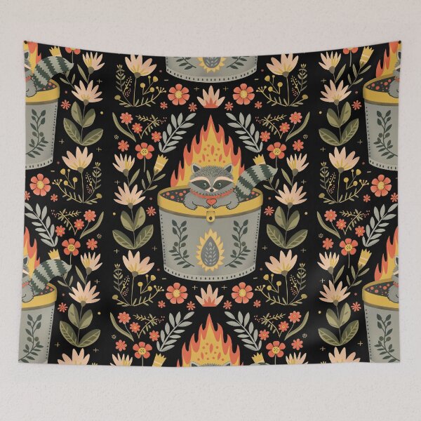 Item preview, Scandinavian Folk Art, Dumpster Fire With Raccoon designed and sold by xiao xuans.