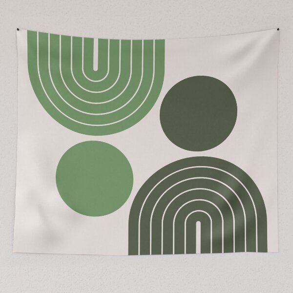 Item preview, Mid Century Modern Geometric Rainbow Arch Sage and Olive Green designed and sold by nineFlorals.