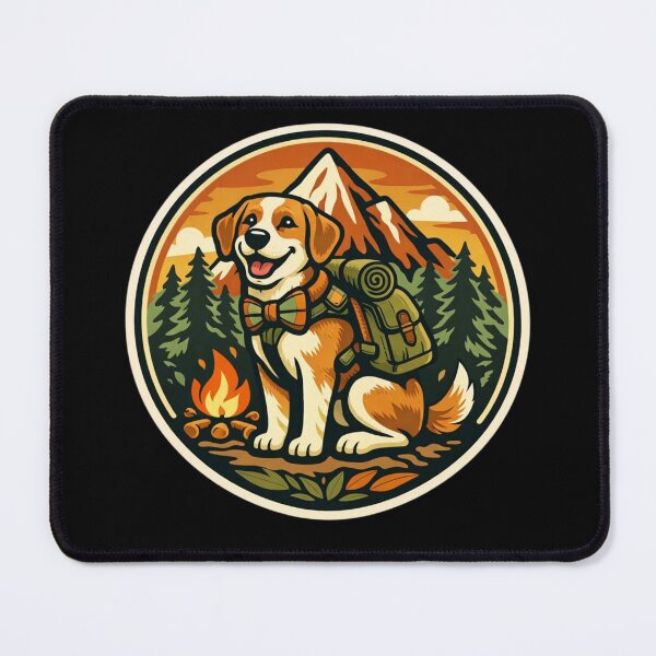 Item preview, Adventure Pup with Backpack and Mountain Patch Sticker designed and sold by Timeless Junction.