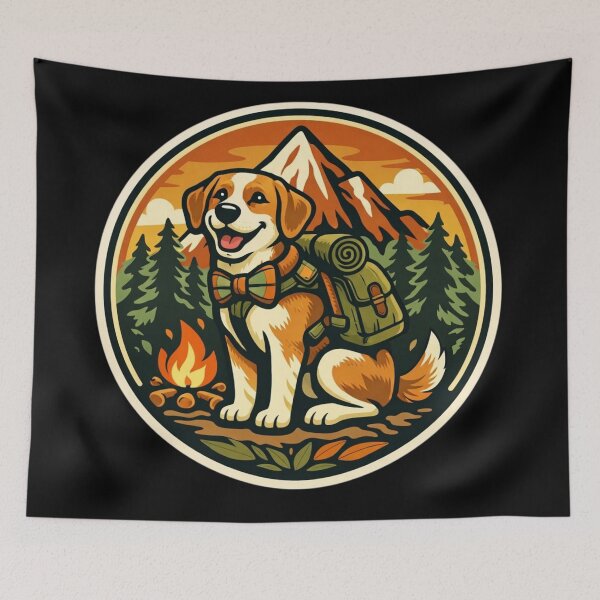 Item preview, Adventure Pup with Backpack and Mountain Patch Sticker designed and sold by Timeless Junction.