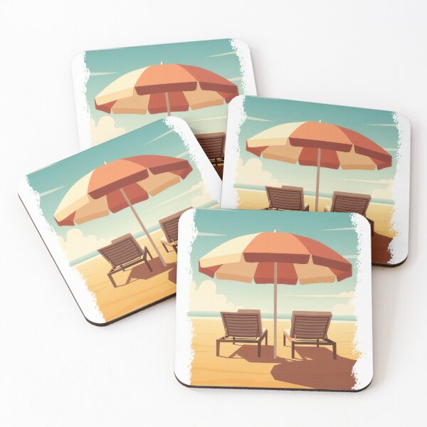 Item preview, Retro beach umbrella sun loungers summer ocean vintage travel poster coastal art designed and sold by icemanphotos.