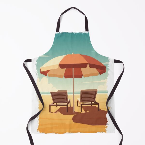 Item preview, Retro beach umbrella sun loungers summer ocean vintage travel poster coastal art designed and sold by icemanphotos.