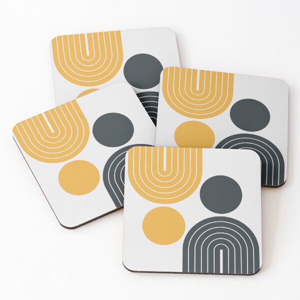 Item preview, Mid Century Modern Geometric Rainbow Arch Mustard Yellow and Charcoal Gray designed and sold by nineFlorals.