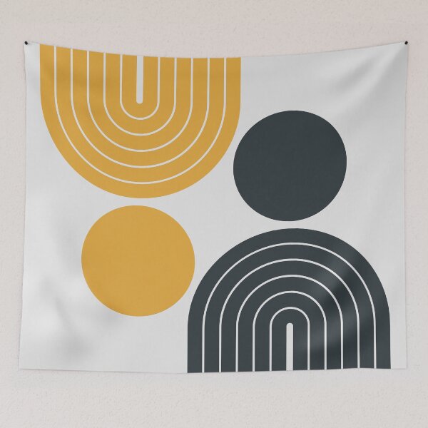 Item preview, Mid Century Modern Geometric Rainbow Arch Mustard Yellow and Charcoal Gray designed and sold by nineFlorals.