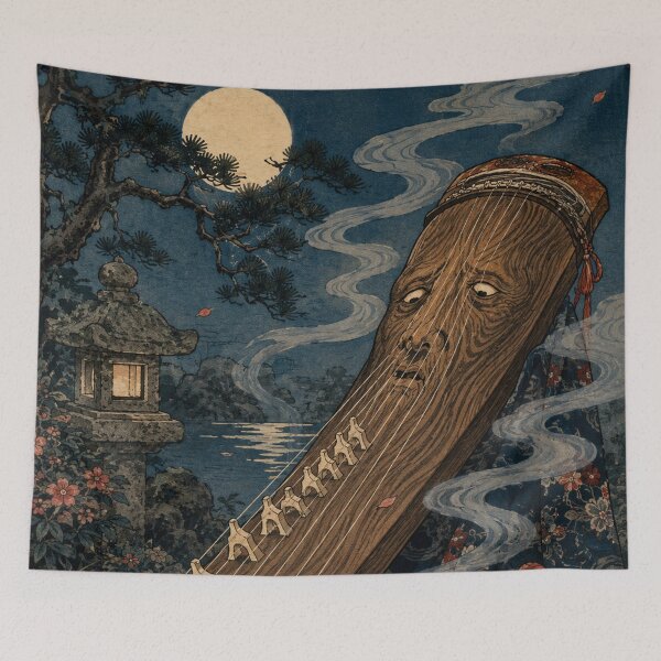 Item preview, Melodic Weaver - Vintage Japanese Tsukumogami Ukiyo-e Woodblock designed and sold by bapupa.