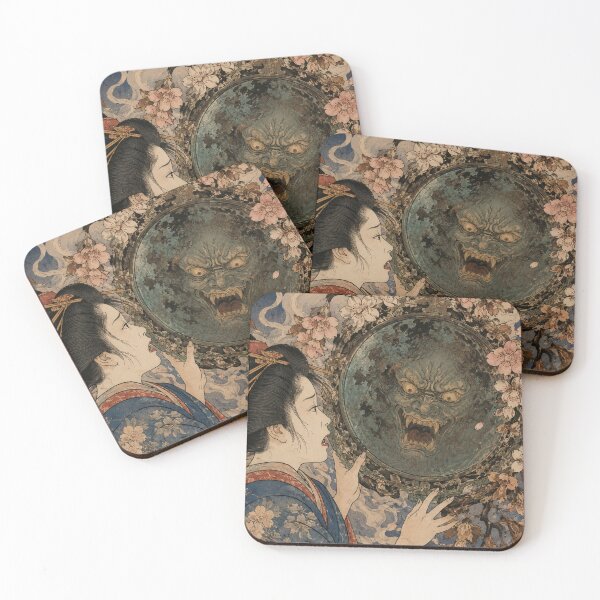 Item preview, Mirror Reflection - Vintage Japanese Tsukumogami Ukiyo-e Woodblock designed and sold by bapupa.