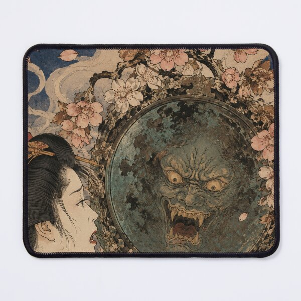 Item preview, Mirror Reflection - Vintage Japanese Tsukumogami Ukiyo-e Woodblock designed and sold by bapupa.