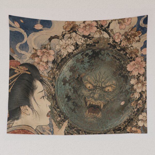 Item preview, Mirror Reflection - Vintage Japanese Tsukumogami Ukiyo-e Woodblock designed and sold by bapupa.