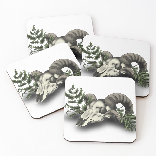 Item preview, Fern and Ram Botanical Skull Illustration designed and sold by Salty Psyche.