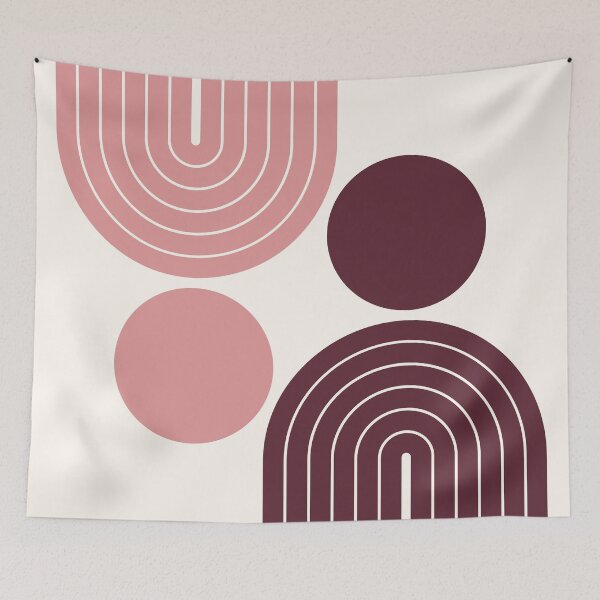 Item preview, Mid Century Modern Geometric Rainbow Arch Blush Pink and Burgundy Red designed and sold by nineFlorals.