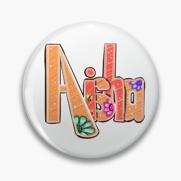 Item preview, Aisha popular girls name woman women’s first name in orange with flowers and bee  calligraphy Aisha designed and sold by Artonmytee.