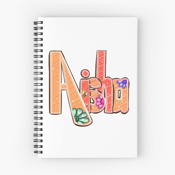 Item preview, Aisha popular girls name woman women’s first name in orange with flowers and bee  calligraphy Aisha designed and sold by Artonmytee.