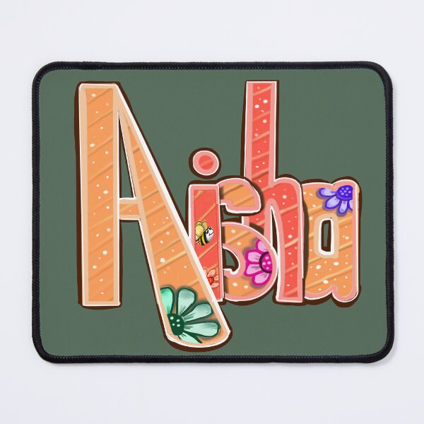 Item preview, Aisha popular girls name woman women’s first name in orange with flowers and bee  calligraphy Aisha designed and sold by Artonmytee.