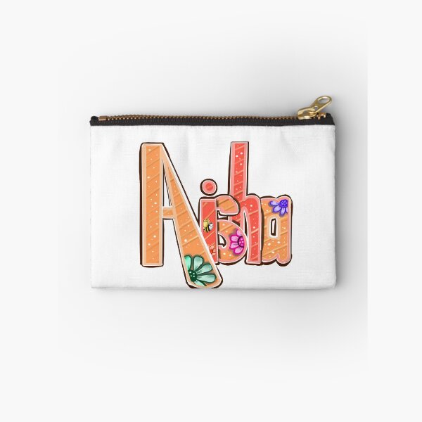 Item preview, Aisha popular girls name woman women’s first name in orange with flowers and bee  calligraphy Aisha designed and sold by Artonmytee.