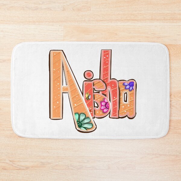 Item preview, Aisha popular girls name woman women’s first name in orange with flowers and bee  calligraphy Aisha designed and sold by Artonmytee.