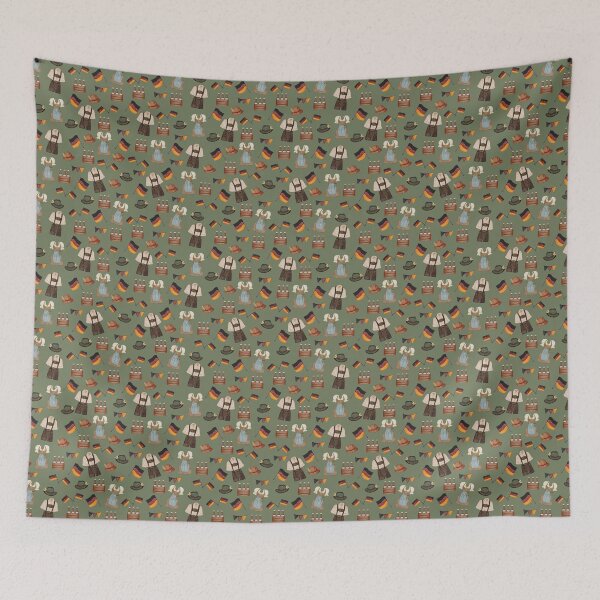Item preview, Watercolor German Flag and Costumes Dark Green Oktoberfest Pattern designed and sold by svitlaarty.