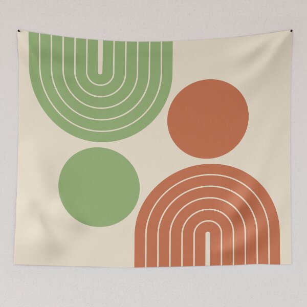 Item preview, Mid Century Modern Geometric Rainbow Arch Terracotta Rust and Sage Green designed and sold by nineFlorals.