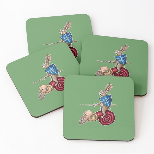 Item preview, Rabbit knight riding a snail marginalia medieval designed and sold by Marginalia Workshop.