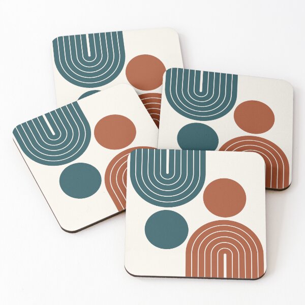Item preview, Mid Century Modern Geometric Rainbow Arch Deep Teal and Burnt Sienna designed and sold by nineFlorals.