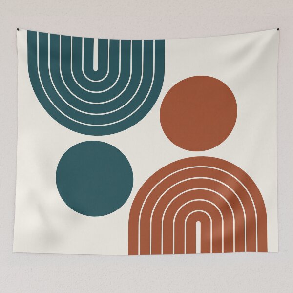 Item preview, Mid Century Modern Geometric Rainbow Arch Deep Teal and Burnt Sienna designed and sold by nineFlorals.