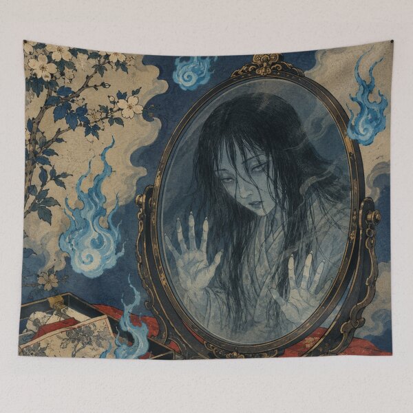 Item preview, Mirror Haunting - Vintage Japanese Yurei Ghost Ukiyo-e Woodblock designed and sold by bapupa.