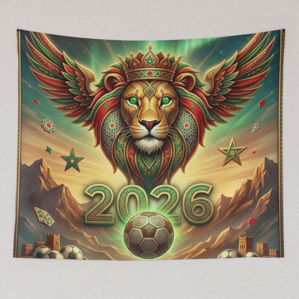 Item preview, Morocco Lions of the Atlas Soccer 2026 Vertical Poster designed and sold by Aram250.