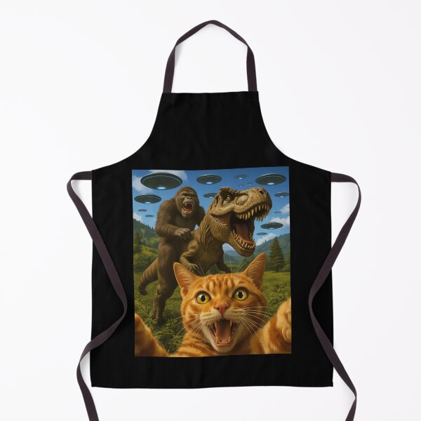 Item preview, Cat Selfie with Bigfoot T-rex and UFOs designed and sold by nosu-art-pod.