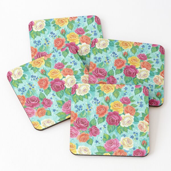 Item preview, Tropical Floral Watercolor Pattern | Preppy Summer Botanical Print |  Pink Teal Green Maximalist Design designed and sold by Desolaa_Arts.