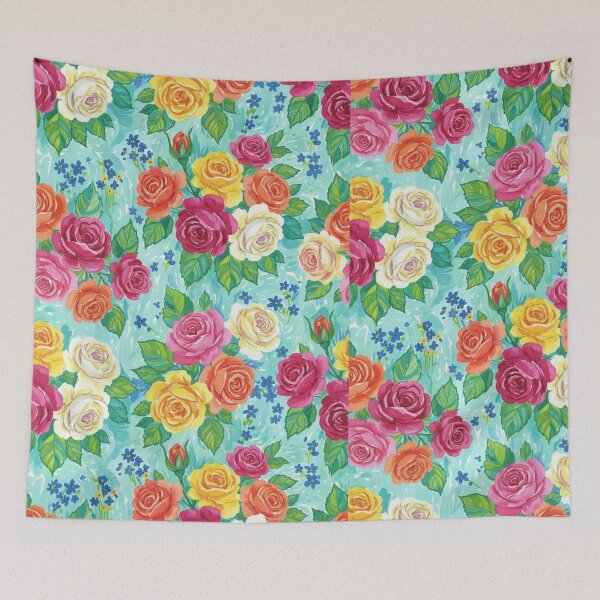 Item preview, Tropical Floral Watercolor Pattern | Preppy Summer Botanical Print |  Pink Teal Green Maximalist Design designed and sold by Desolaa_Arts.