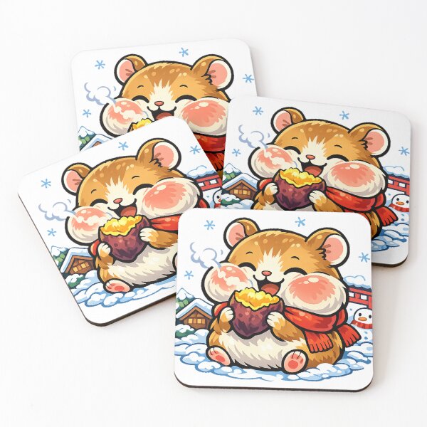 Item preview, ①タイトル Cozy Hamster Eating Roasted Sweet Potato - Kawaii Japanese Winter Sticker designed and sold by kawaii animal store (in Japan).