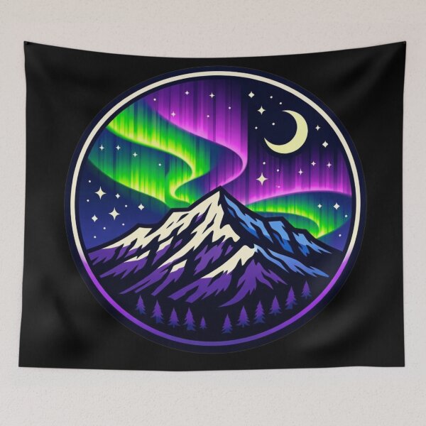 Item preview, Neon Aurora Mountain Silhouette Sticker designed and sold by Timeless Junction.
