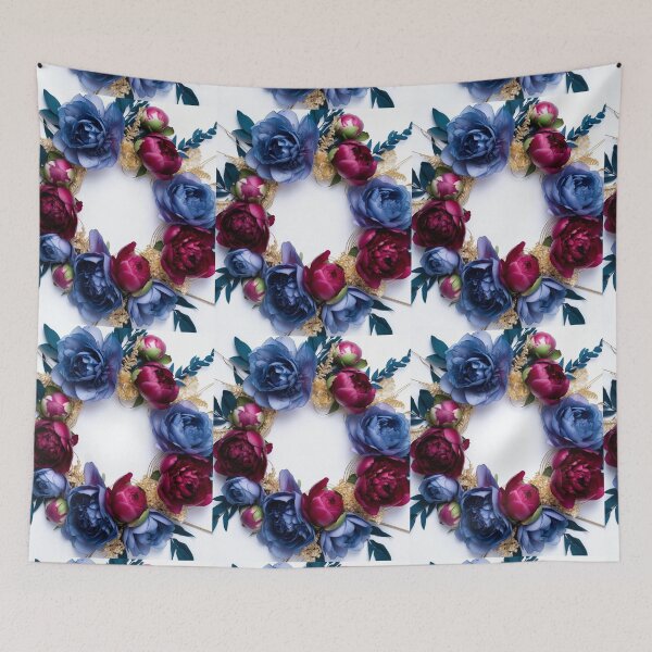 Item preview, Blue & Burgundy Floral Wreath | Elegant Peony Circle Botanical Design designed and sold by GalleryPeak.