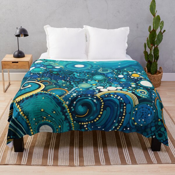 Item preview, Aboriginal Inspired Dot Art - Deep Ocean Blue Teal Bubbles designed and sold by GrinGalore.
