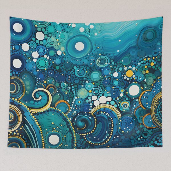 Item preview, Aboriginal Inspired Dot Art - Deep Ocean Blue Teal Bubbles designed and sold by GrinGalore.