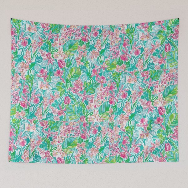 Item preview, Copy of Tropical Floral Watercolor Pattern | Preppy Summer Botanical Print |  Pink Teal Green Maximalist Design designed and sold by Desolaa_Arts.