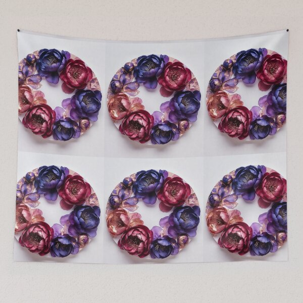 Item preview, Purple & Burgundy Floral Circle Frame | Elegant Botanical Wreath Design designed and sold by GalleryPeak.